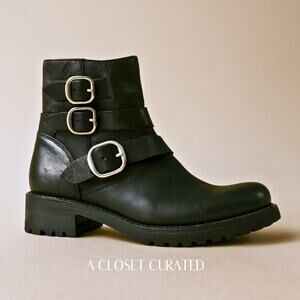 Frye Veronica Moto Buckle Leather Booties Black 6